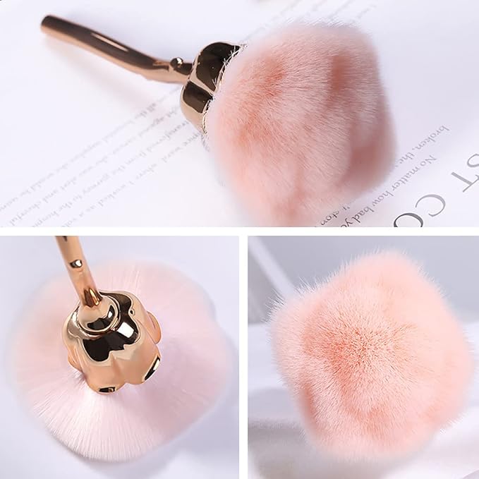 Nail Art Dust Powder Remover, Pink Rose Soft Brush Acrylic Nail Arts Manicure Dust Cleaner Brush for Nail Trimming Cleaning Makeup Brush Tools (Pink)