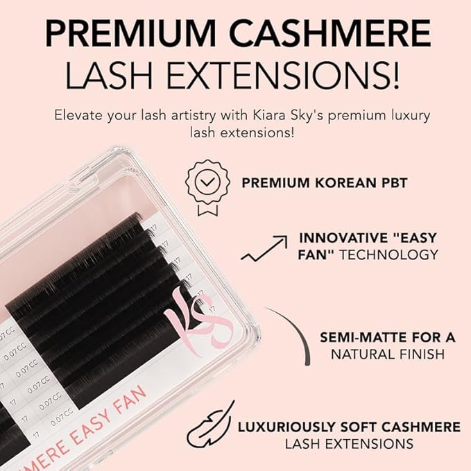 KIARA SKY LASH Premium Cashmere Easy Fan Lash Extensions | Soft Semi-matte natural finish | Fans like Butter | For Professional Eyelash Extensions Use Only | Black, (D-0.03-11MM)