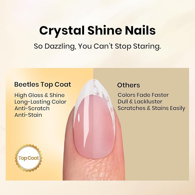 Beetles Gel Base and Top Coat Set 2Pcs 15ml, Stay Shining No Wipe Top Coat Gel Nail Polish & Strong Adhesion Base Coat Long Lasting High Gloss UV Lamp Needed Nail Art Design Manicure Gifts for Women