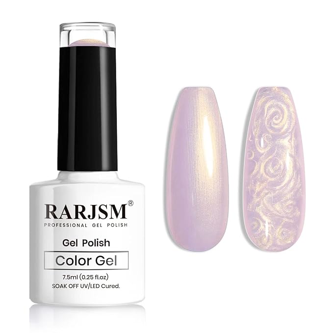 RARJSM Pearl Gel Nail Polish Lavender Purple Pearlescent Shell Gold Glitter Shimmer Mermaid Iridescent Nail Gel Polish Soak Off LED UV Curing Requires Swirl Thread Effect DIY Manicure Use 7.5ML