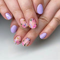 Purple Press on Nails Square Short Fake Nails Press ons Nail Tips Artificial Acrylic Kit Full Cover False Nails with Flower Leaves Glossy Design Stick on Nails for Women 24Pcs