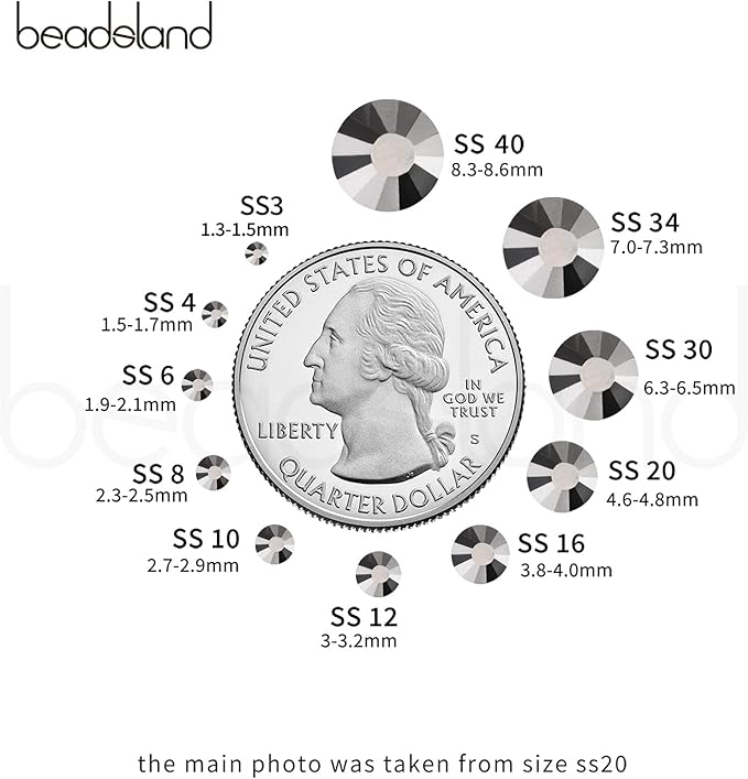 Beadsland 576pcs Flat Back Crystal Rhinestones Round Gems for Nail Art and Craft Glue Fix, Hematite, SS30,6.3-6.5mm