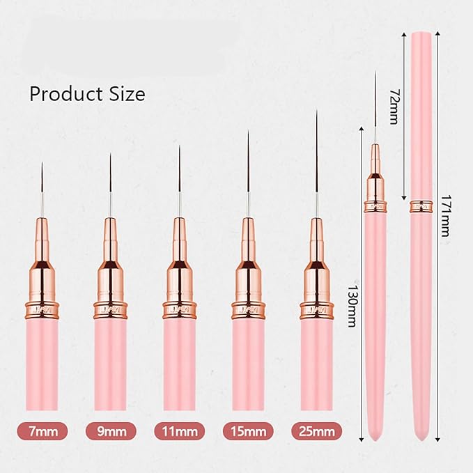 Metallic Nail Art Brushes Superfine Brush 5 Pcs Kit Professional Nail Liner Brush Nail Details Brush Nail Painting and Drawing Liner Brush for Nail Salons