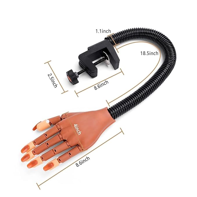 Practice Hand for Acrylic Nails, Professional Nail Practice Hand Nail Training Hand, Flexible Moveable False Fake Mannequin Hand for Nails Art Practice Display with 100Pcs Brown Fake Nail Tips