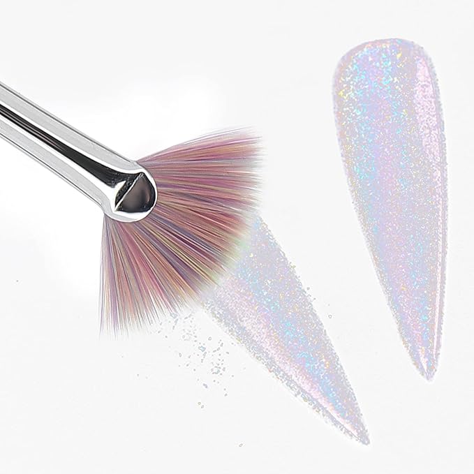 Fan Shape Nail Brush, Nail Dust Brush, Nylon Hair Rhinestone Handle Nail Powder Remover Manicure Brush Dust Glitter Powder Remover Pen Nail Art Drawing Pen Liner Brush
