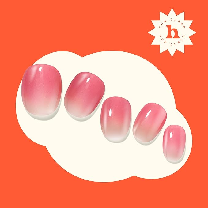 Heyhae Semi Cured Gel Nail Strips | Sun-Cured No LED Lamp Needed Easy Apply & Remove | Includes 28 Strips, 1 Prep Pad, 1 Nail File & 1 Wooden Stick - Hey, Rosy Ruby