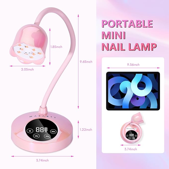 Makartt Cordless Mini UV LED Nail Lamp, 10s Flash Cure Nail Lamp for Gel Polish, 30mW/cm² Rechargeable Gooseneck UV Light Nail Dryer with Auto Sensor & 4 Timers, Portable for Daily Manicure & Travel
