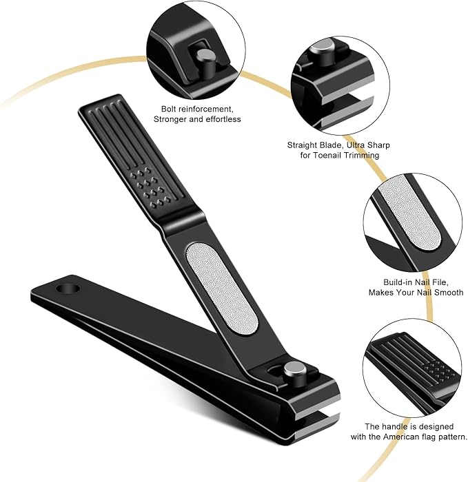 TwinWolf Nail Clippers Set, Ultra Sharp Sturdy Fingernail and Toenail Clipper by American Flag Pattern Handle,Built-in Nail File Stainless Steel Nail Clipper Cutter for Men and Women,Black,2-Pack