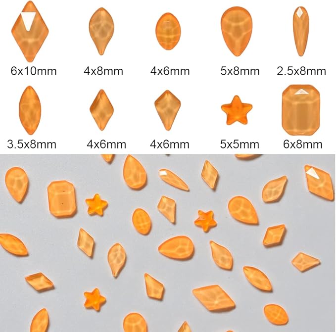 100pcs Neon Orange Shape Nail Flatback Crystals Glass Stones 3D Nail Gems for Art Design Decoration Accessory Pack Set
