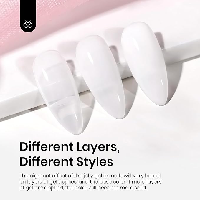 Beetles Milky White Gel Nail Polish No Wipe Gel Top Coat and Base Coat Set 3Pcs 15ml, Nude Jelly Color Long Lasting, Soak Off U V LED Nail Art Design for Women