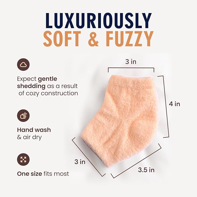 Dr. Frederick's Original Moisturizing Fuzzy Heel Socks for Dry Cracked Heels Treatment - Infused with Olive Oil, Jojoba Oil and Vitamin E - 2 Pairs - Stocking Stuffers for Adults - Peach Fuzz
