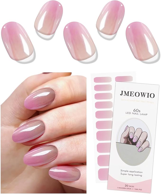 JMEOWIO Gel Nail Stickers Purple Pink Semi Cured Gel Nail Strips Wraps UV/LED Nails Art Design Decoration Accessories