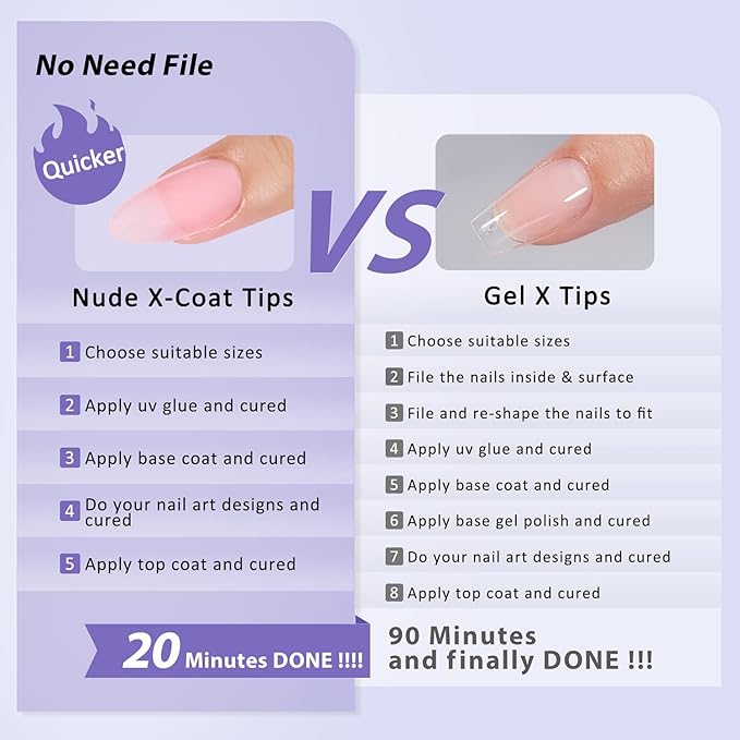 BTArtbox XCOATTIPS Natural Nail Tips - Matte Medium Almond Press On Nails Pink, Long Lasting Soft Gel Nails False Nail, Soak Off Acrylic Fake Nails Extensions for Nail Art DIY Women