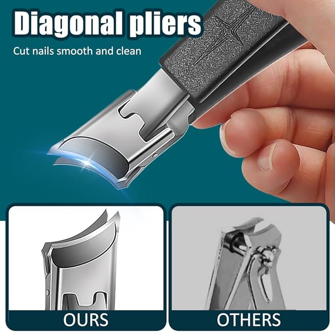 Wide Jaw Opening Anti-Splash Slanted Nail Clipper, Toenail Clippers for Thick Toenails, Ingrown Nail Clippers, Wide Jaw Slanted Toe Nail Clippers for Seniors Men Women (Black)