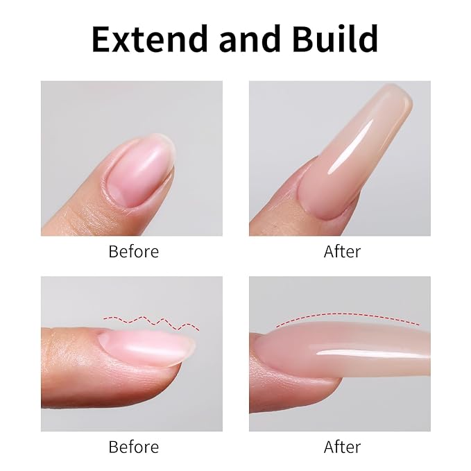 3 in 1 Builder Gel Kit for Nails, 1.23 Oz Nude Strengthener and Extender Gel for Long, Strong Nails for Professional Nail Salon Home DIY With Clear Nail Tips Model and Brush