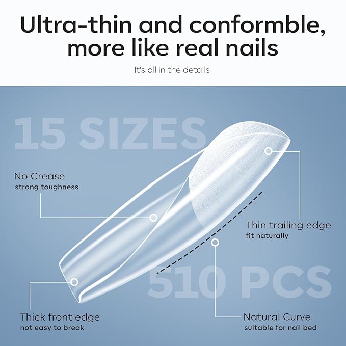 modelones X Nail Gel Kit, Upgrade 15Sizes Gel Nail Tips Short Square, 9-in-One Glue Prep Dehydrator & Portable Led Lamp, 510Pcs Pre-shaped Square Press On Extension Kit DIY Salon Home Gift for Women