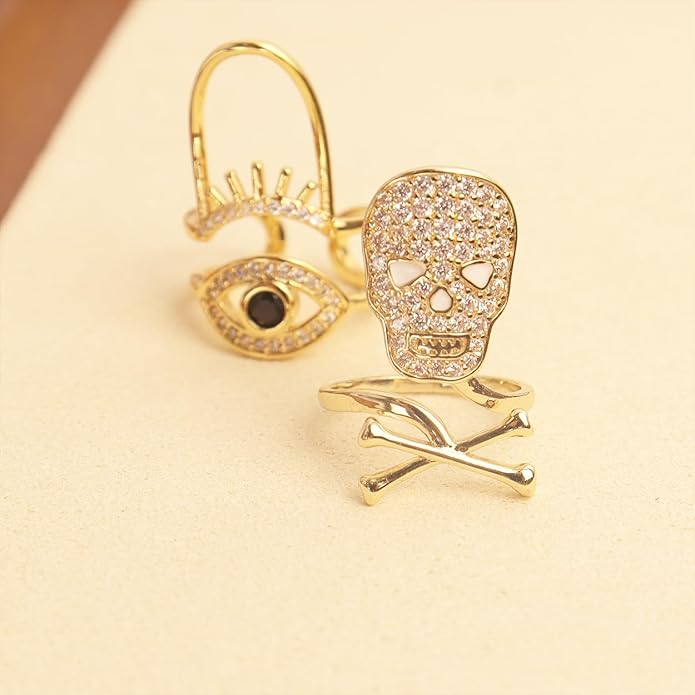Jean Beau Finger Nail Ring for Women Teen Art Rhinestones Finger Tip Rings Gold Metal Nail Decoration Nail Protect Fashion Jewelry Gift