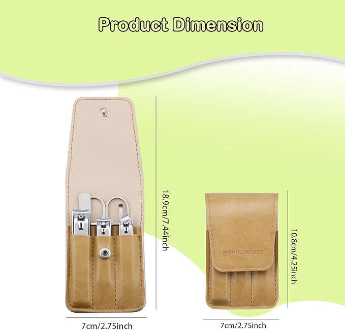 Nail Clippers Set, 6 Pcs Toenail Clippers Stainless Steel Fingernail Clippers Manicure Set with Leather Case, Idea Gift for Christmas Stocking Stuffers, Khaki