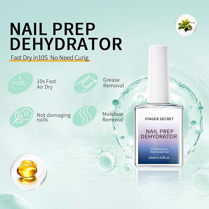 Nail Dehydrator | Nail Prep Professional Acid-Free Formula - Fast-Drying Bonder & Primer Base Coat for UV Gel Polish, Acrylic Nails & Natural Nails - Long-Lasting Manicure Adhesion Solution, 0.6 oz