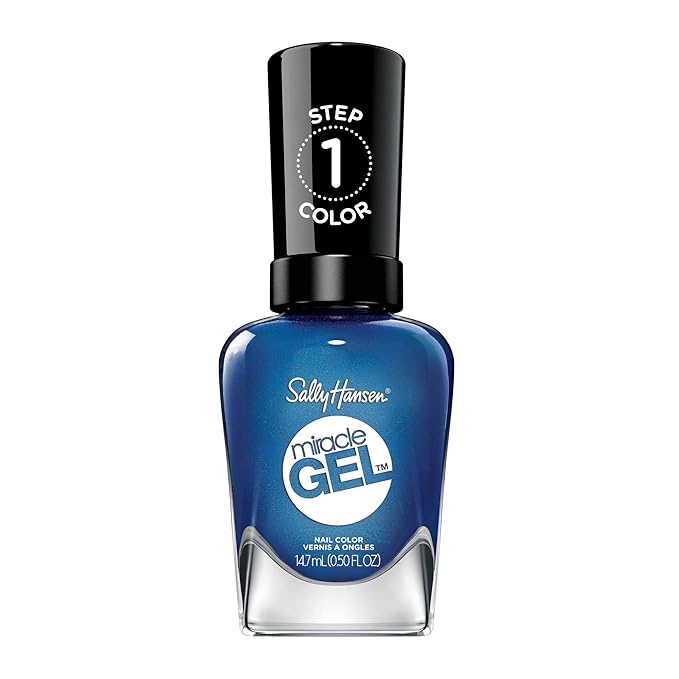 Sally Hansen Miracle Gel Salon Quality Nail Polish | Gel-Like Formula, Two-Step System, No UV Light Needed, Long Lasting | Semi-Opaque, Glossy | 646 Blues Cruise | Ocean Blue Nail Polish