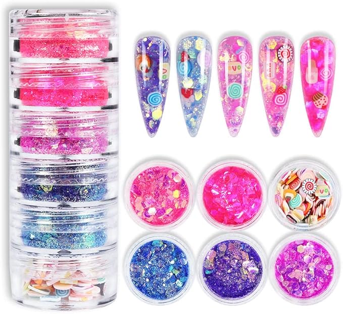 Nail Art Iridescent Sequins 3D Glitter Flakes Makeup Chunky Fruits Slices Polymer Manicure Accessories for Acrylic Nails Resin Crafts Makeup Decorations