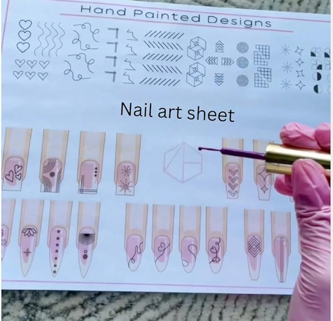 Gel Nail Art Practice Sheet reusable Nail Art training mat Acrylic Nail sculpting Art stencil Guide French Tip Nail art worksheet 3D Nail design training sheet for Poly Gel x acrylic Nail art (7)