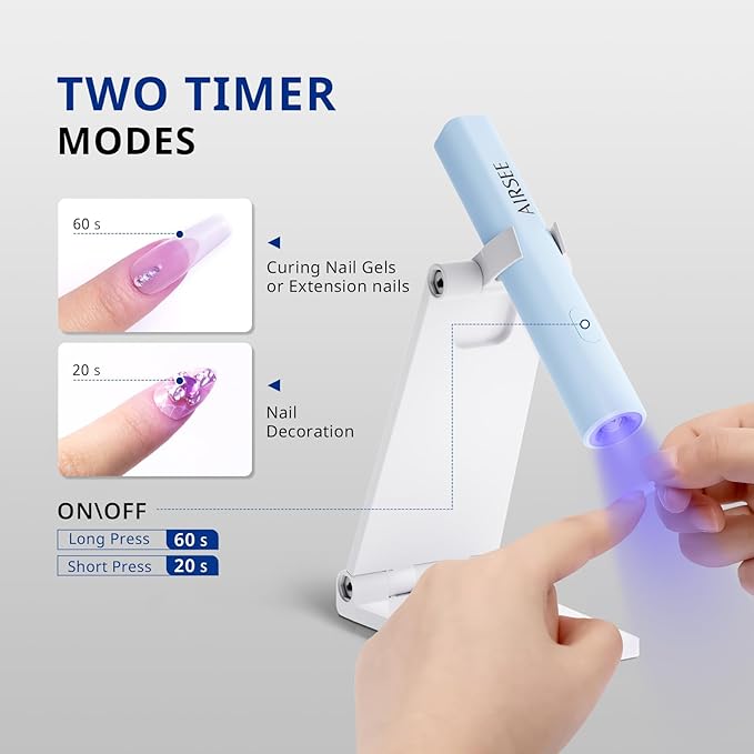 AIRSEE Mini Handheld UV Light with Stand,Portable Rechargeable Nail Lamps,2 Timers for Fast Nail Extension,Rhinestone Glue Decoration,Gel Strips at Home,Travel(Blue)