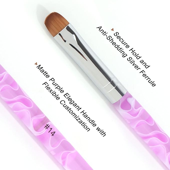 French Manicure Brush -Two Way Nail Art Brush with Dotting Manicure Tool for Manicure Cuticle Clean Up Nail Art Design- Professional Nail Salon Quality Brush, Nail Dotting Pen (14#, Pink)