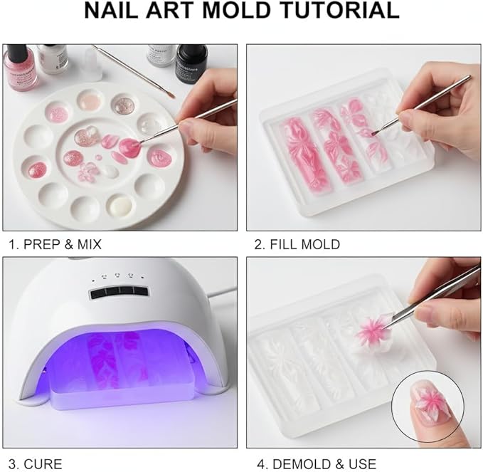 2 Pcs Flower Silicone Nail Art Molds for Women Resin Nail Design