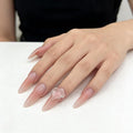 3D Heart Diamonds Press On Nails for Women-Long Almond Nude Pink Fake Nails,30pcs Reusable False Nails with Jelly Glue for Prom, Wedding&Daily Wear