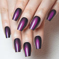 evpct Dark Purple Cat Eye Coffin Press on Nails Square Medium, Medium Square Stick on Nail for Women Gift, Dark Purple Metallic Glitter Glossy Reusable Soft Gel Press on Acrylic Fake Nail with Design