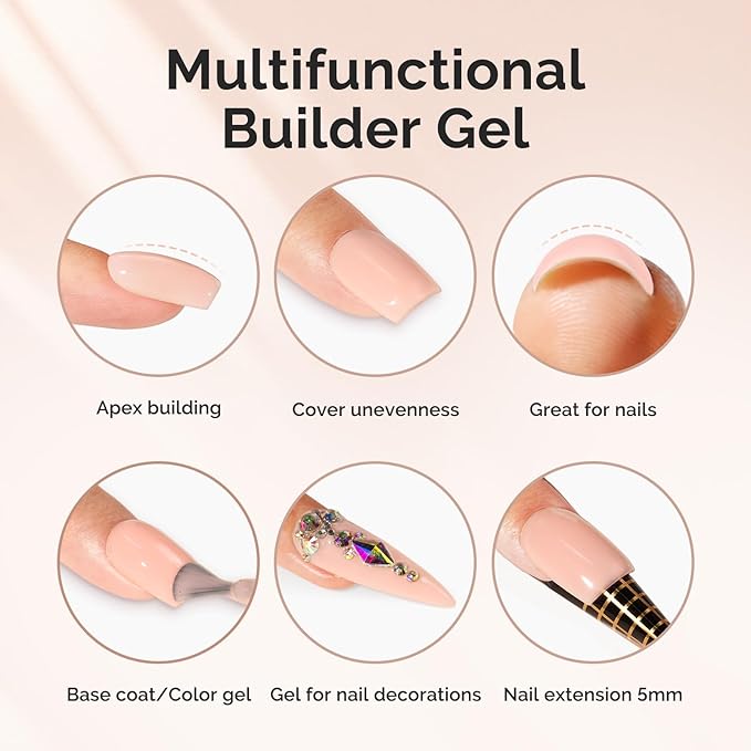 MelodySusie Hema Free Nude Builder Nail Gel for Nails Thickening, 0.5 Fl Oz, Soak Off UV Extension Gel, Nail Art Design Salon DIY Manicure at Home for Women H1407
