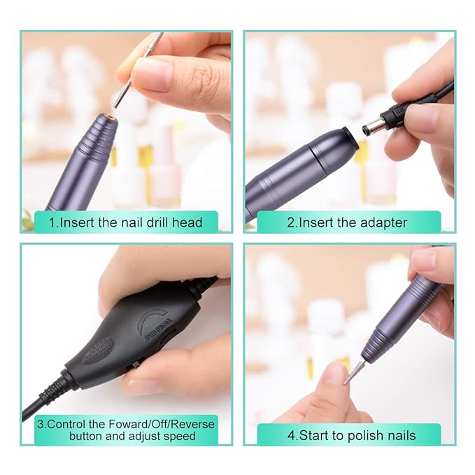 Portable Nail Drill Professional Electric Nail File 20000RPM Manicure Machine Set with Sanding Bands,Nail Drill Bits and Brush for Acrylic Gel Nails(Charcoal Gray)