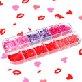 12 Grids Nail Art Heart Red Glitters 3D Holographic Love Lip Nail Pink Sequins Decals Flakes for Valentines Day Nail Art Manicure Decorations