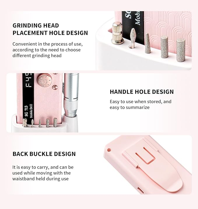 Electric Nail File Professional Kit - Professional 45000RPM Portable Nails Drills Kit with 11 Bits & Base LED Screen Cordless E Filer for Gel Acrylic Nails Remover Home Salon Manicure Pedicure Tools