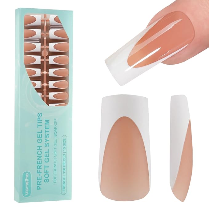 Vansiho Deep French Gel Nail Tips, 150Pcs Long Square Gel Nail Tips, Brown French Tips Press on Nails, Fake Nails for Nail Art DIY 15 Sizes