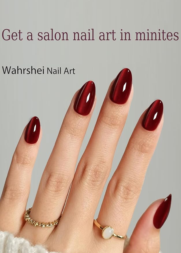 Semi Cured Gel Nail Strips, Burgundy Cat Eye 20pcs Adhesive UV Sticker, Wraps for Home Manicure DIY