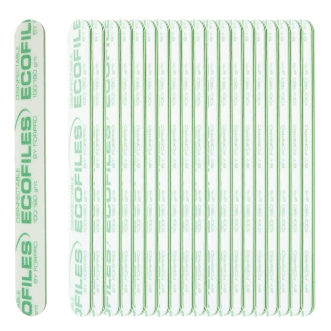 ForPro Professional Collection ECOFILES Eco-Friendly Foam Boards, Green, 100/180 Grit, Double-Sided Manicure and Pedicure Nail Files, 7” L x .75” W, 20-Count