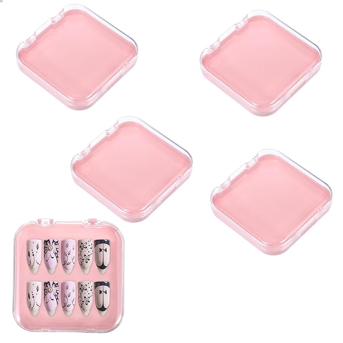 4PCS 2.95" Nail Art Display box Acrylic Press On Nail Storage Box Packaging Box with Adhesive Double Sided Tape for Nail Business Nail Art Nail Salon(Pink)
