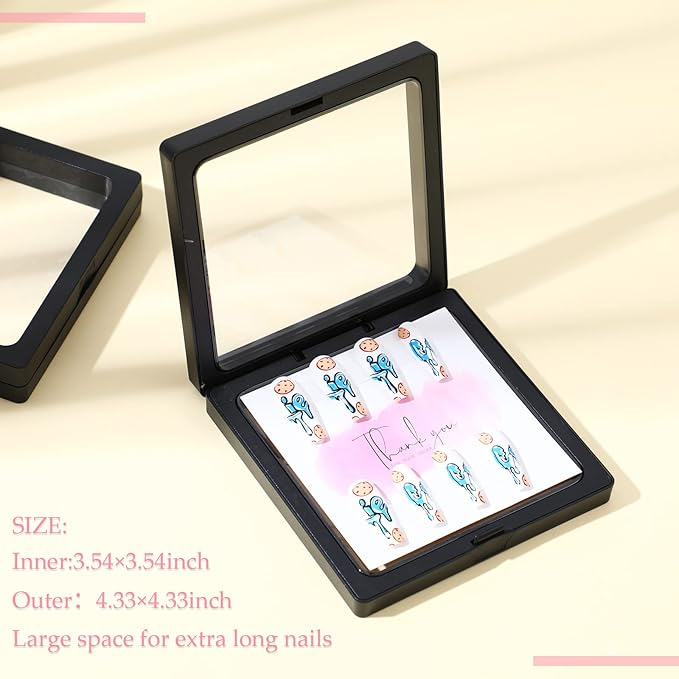 meekoo 30 Pcs Press on Nail Packaging Box with 90 Pcs Adhesive Double Sided Tape Artificial Nail Display Case Storage Container Box Acrylic Packaging Organizer for Art Home Salon(Black)
