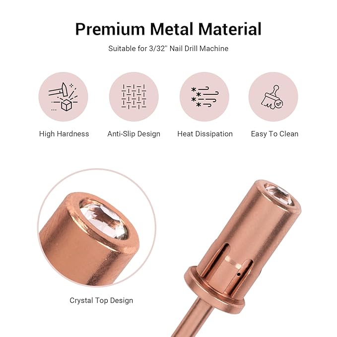 MelodySusie Crystal Top Mandrel Bit for Nails, 3/32'' Easy Off Nail Drill Bits for Sanding Bands, Suitable for Acrylic Nails Gel Manicures and Pedicures, Rose Gold