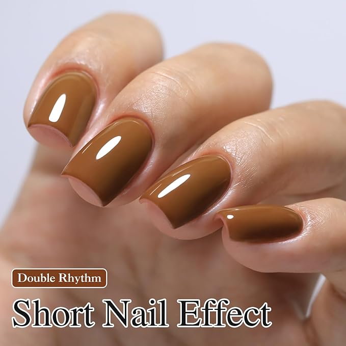 Double Rhythm Gel Polish 15ML Jelly Sheer Pastel Light Milky Color Pearl White Bottle 1 PC 0.5 OZ Full Size Nail Art Salon at Home (Brown-D1444)
