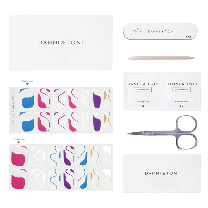 DANNI & TONI Semi Cured Gel Nail Strips Pink Blue (Aqua Colourful) Accent Gel Nail Wraps 28 Stickers