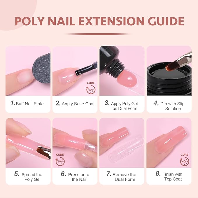 GAOY Poly Gel Set - 6 Colors Pinkish Nude Clear Builder Gel Nail Enhancement Kit for Beginner & Professional DIY Nail Art