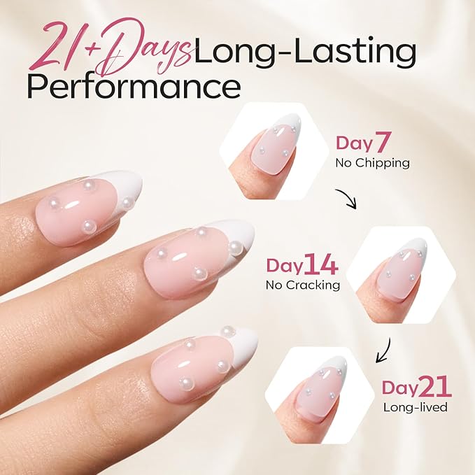 Modelones French Tip Press on Nails Almond, Short Almond Fake Nails, Semi-Transparent Soft Nail Kit with Nail Glue Adhesive Tabs Nail File, Spring Nails Press Ons 30Pcs 15 Sizes, Pearl