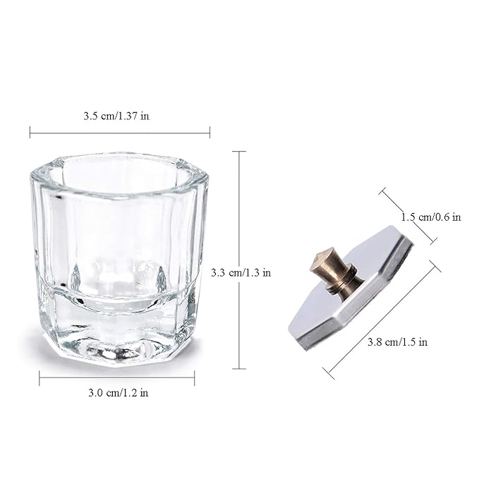 Kalolary 2Pcs Nail Art Dappen Dish with 6Pcs Acrylic Nail Brush Set, Mini Glass Cup with Lid, UV Gel DIY Brush Set, Acrylic Liquid Powder Styling Tool(Black Brush)