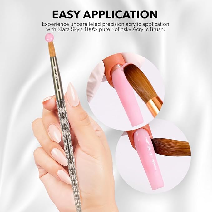 Kiara Sky Acrylic Brush #18 - Black | 100% Pure Kolinsky | Crystal Cut Handle and Acetone Resistant