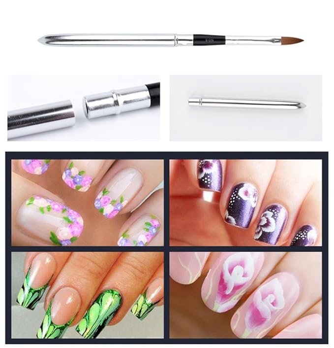 WOKOTO 6pcs/SET Nail Brushes Silver Metal Handle Nail Art Builder Crystal Carve Brush Design For 3D Pattern Design Nail Art Brushes Detachable Set