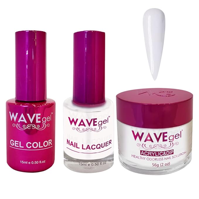 WAVEGEL Soak-Off Gel, Nail Lacquer & Acrylic/Dip Powder Matching Set - Princess Collection - #002 Super White