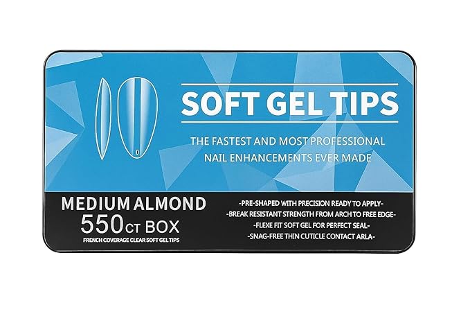 Gel Nail Tips Shape, 550 Pcs Half Matte Pre-Etched Press On False Nails, Full Cover Acrylic Nail Tips Kit for Nail Extensions, DIY Salon Nails. (Medium Almond, Clear)